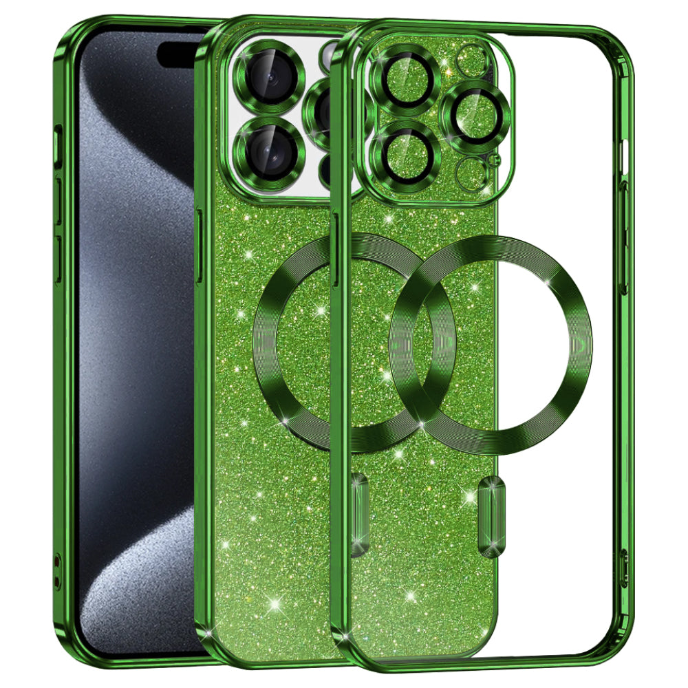 Husă Techsuit Luxury Glitter MagSafe iPhone 15 Pro – Verde închis – imagine 1