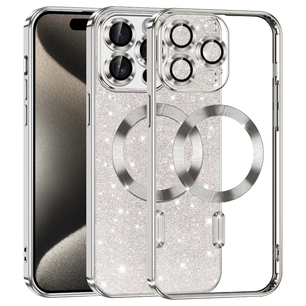 Husă Techsuit Luxury Glitter MagSafe iPhone 15 Pro Max – Argintiu – imagine 1