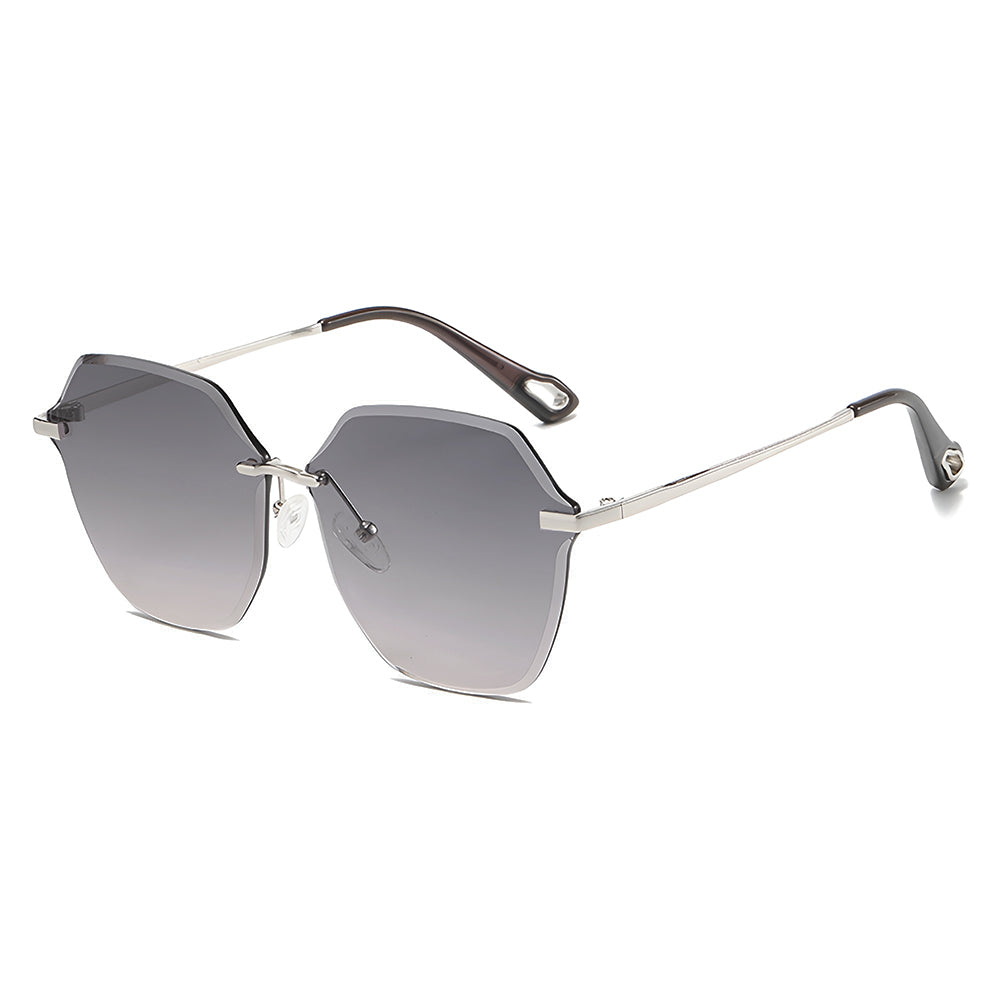 Ochelari de soare oversized femei, ramă argintie, UV – Techsuit 8195 – Argintiu / gri degrade – imagine 6