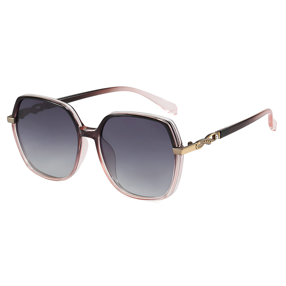 Ochelari de soare retro oversized polarizați femei – Techsuit 5223 – Gri / roz – imagine 3