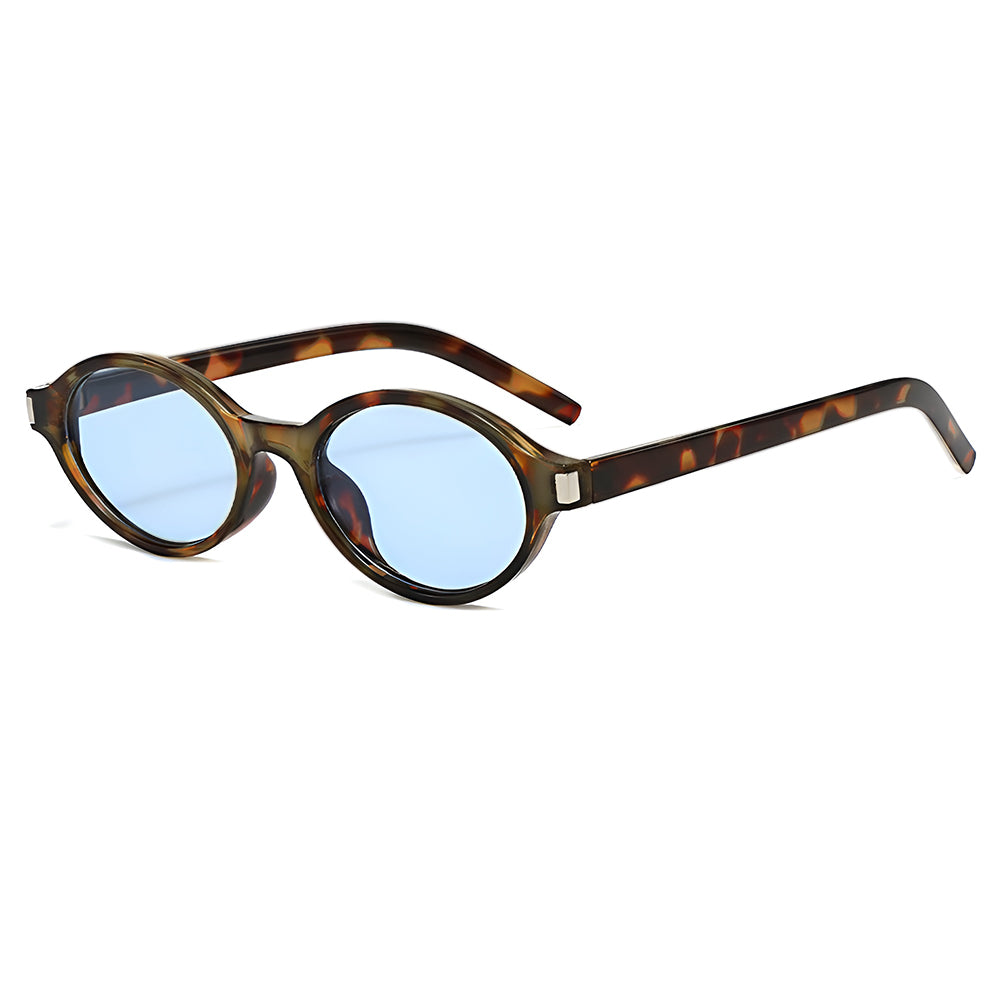 Ochelari soare femei, ramă ovală retro, UV – Techsuit 3952 – Imprimeu / albastru – imagine 3