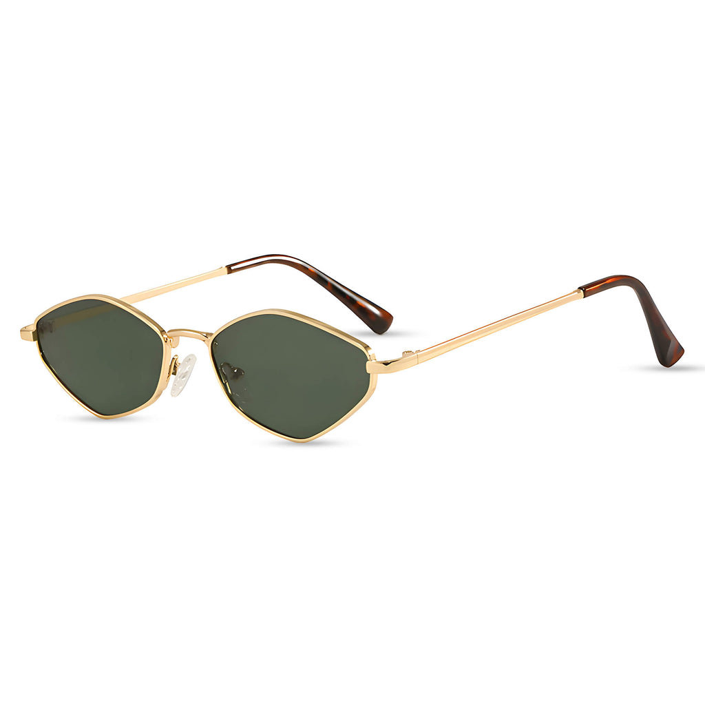 Ochelari soare femei, ramă hexagonală aurie, UV – Techsuit 6206 – Auriu / verde – imagine 4