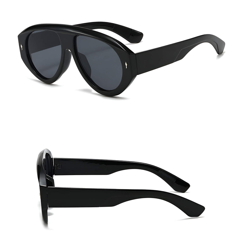 Ochelari soare femei, aviator oversized retro – Techsuit 3991 – Negru – imagine 2