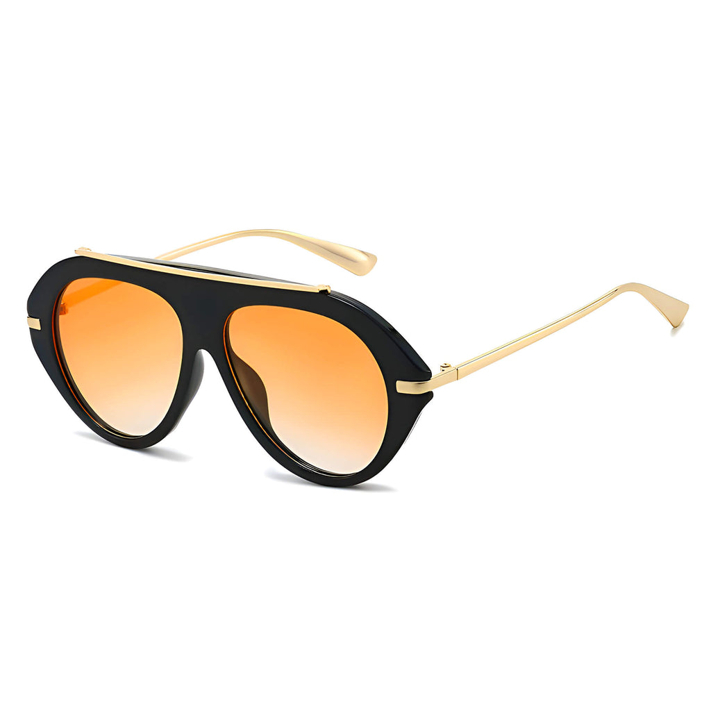 Ochelari de soare aviator oversized femei, flat-top – Techsuit 8092 – Negru / portocaliu – imagine 4
