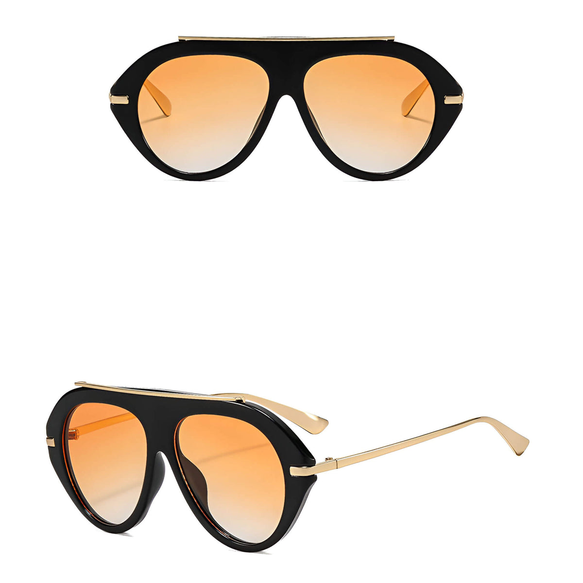 Ochelari de soare aviator oversized femei, flat-top – Techsuit 8092 – Negru / portocaliu – imagine 3