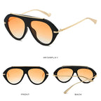 Ochelari de soare aviator oversized femei, flat-top – Techsuit 8092 – Negru / portocaliu – imagine 8