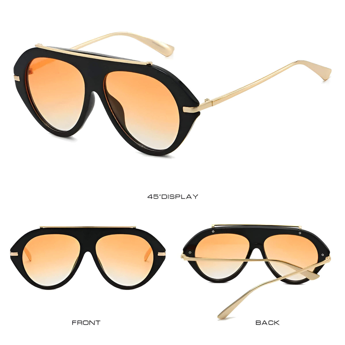 Ochelari de soare aviator oversized femei, flat-top – Techsuit 8092 – Negru / portocaliu – imagine 8