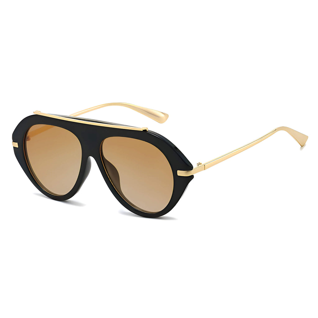 Ochelari de soare aviator oversized femei, flat-top – Techsuit 8092 – Negru / maro – imagine 6