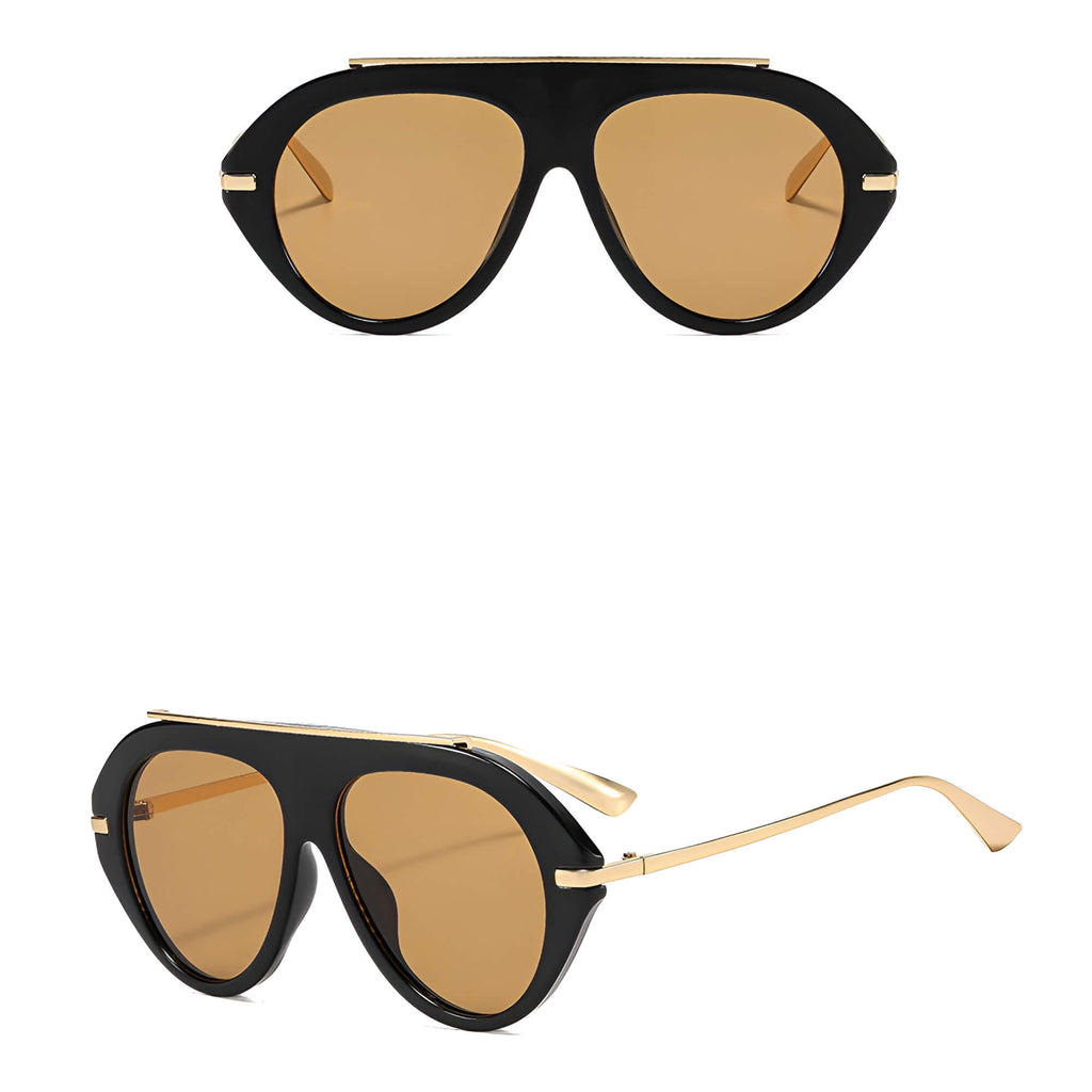 Ochelari de soare aviator oversized femei, flat-top – Techsuit 8092 – Negru / maro – imagine 5