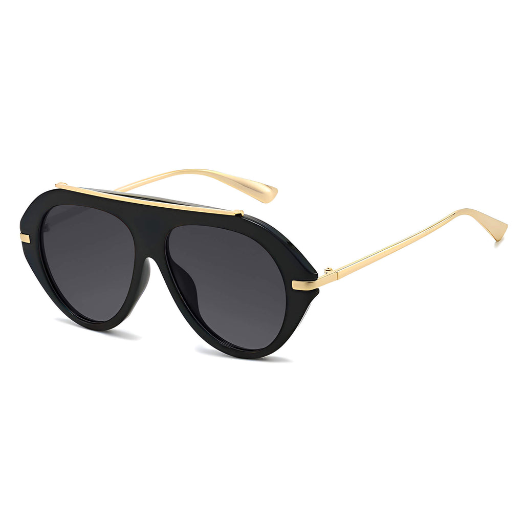 Ochelari de soare aviator oversized femei, flat-top – Techsuit 8092 – Negru – imagine 1