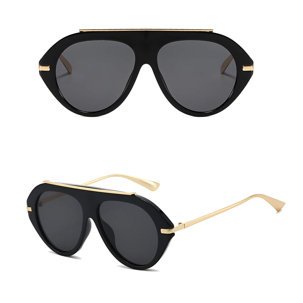 Ochelari de soare aviator oversized femei, flat-top – Techsuit 8092 – Negru – imagine 3