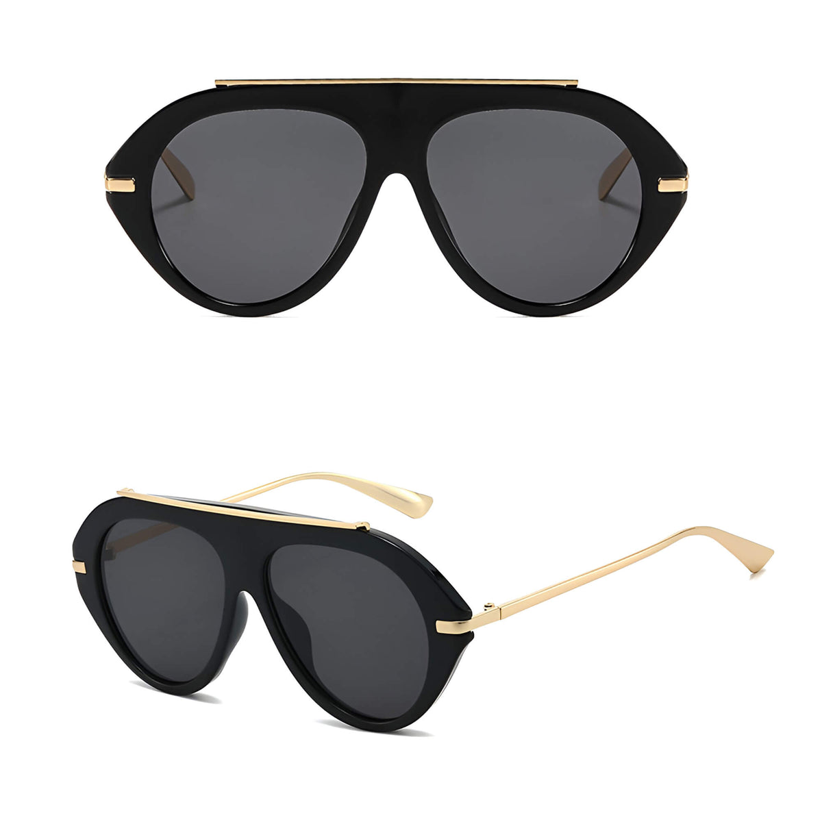 Ochelari de soare aviator oversized femei, flat-top – Techsuit 8092 – Negru – imagine 3