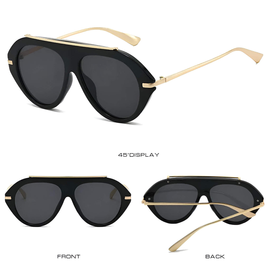 Ochelari de soare aviator oversized femei, flat-top – Techsuit 8092 – Negru – imagine 4