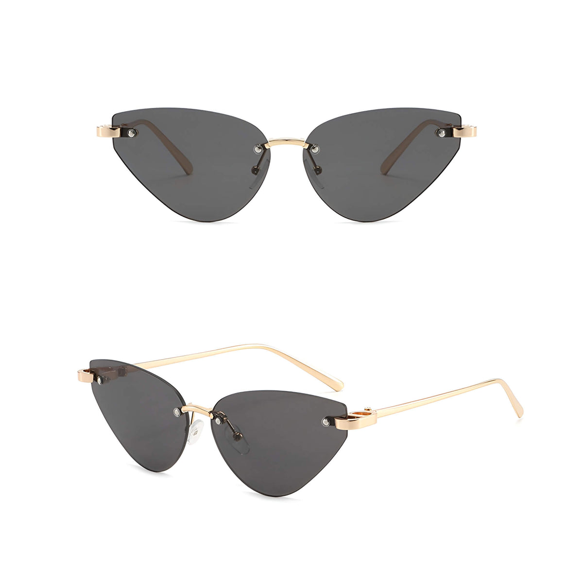 Ochelari soare femei cat eye fără ramă – Techsuit S099 – Auriu / negru – imagine 5