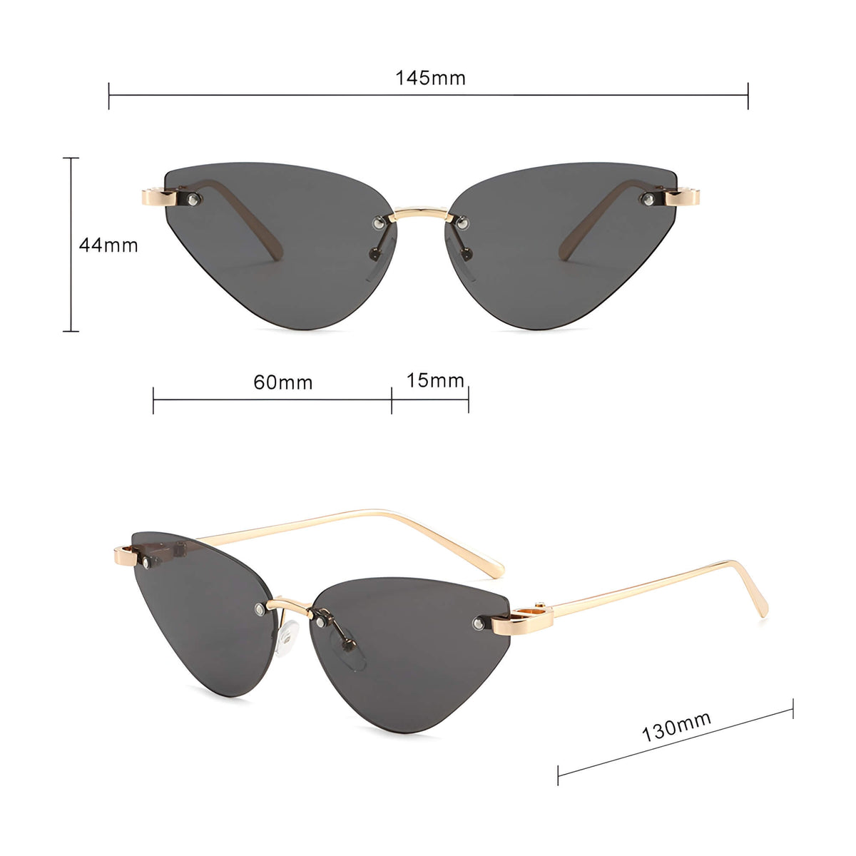 Ochelari soare femei cat eye fără ramă – Techsuit S099 – Auriu / maro (tea) – imagine 3