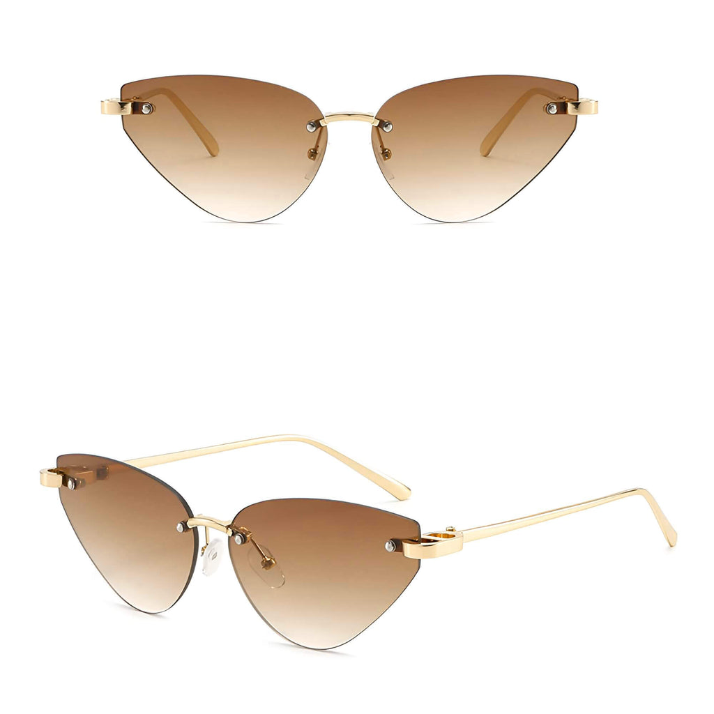 Ochelari soare femei cat eye fără ramă – Techsuit S099 – Auriu / maro (tea) – imagine 1