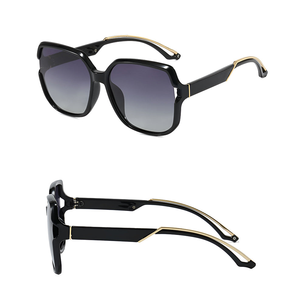 Ochelari soare polarizați femei, oversized negru-auriu – Techsuit 5228 – Negru / auriu – imagine 3