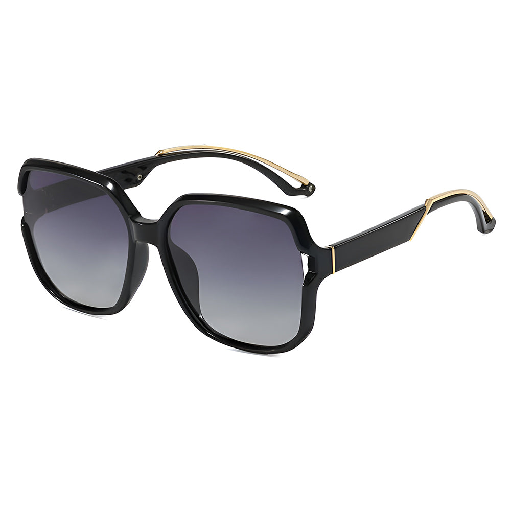Ochelari soare polarizați femei, oversized negru-auriu – Techsuit 5228 – Negru / auriu – imagine 1