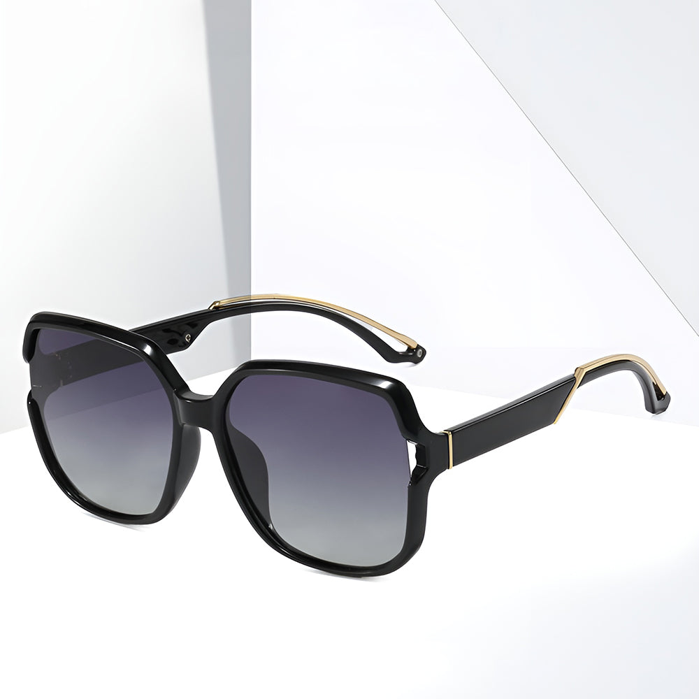 Ochelari soare polarizați femei, oversized negru-auriu – Techsuit 5228 – Negru / auriu – imagine 4