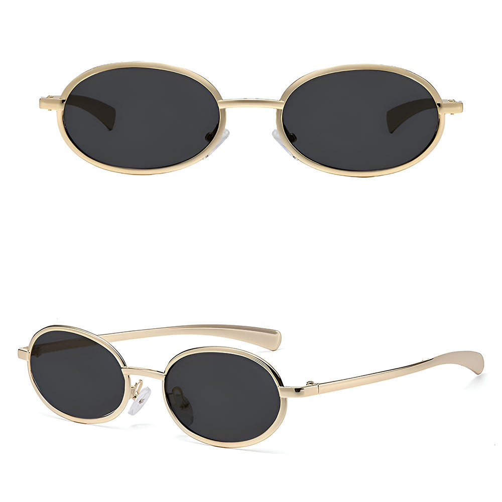 Ochelari soare femei, ovali aurii anii 90, UV – Techsuit 3220 – Auriu / negru – imagine 3