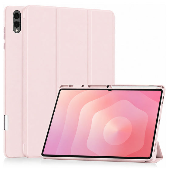 Husă tip carte cu suport stylus Techsuit Flex Trifold pentru Samsung Galaxy Tab S11 Ultra / Tab S12 Ultra – roz