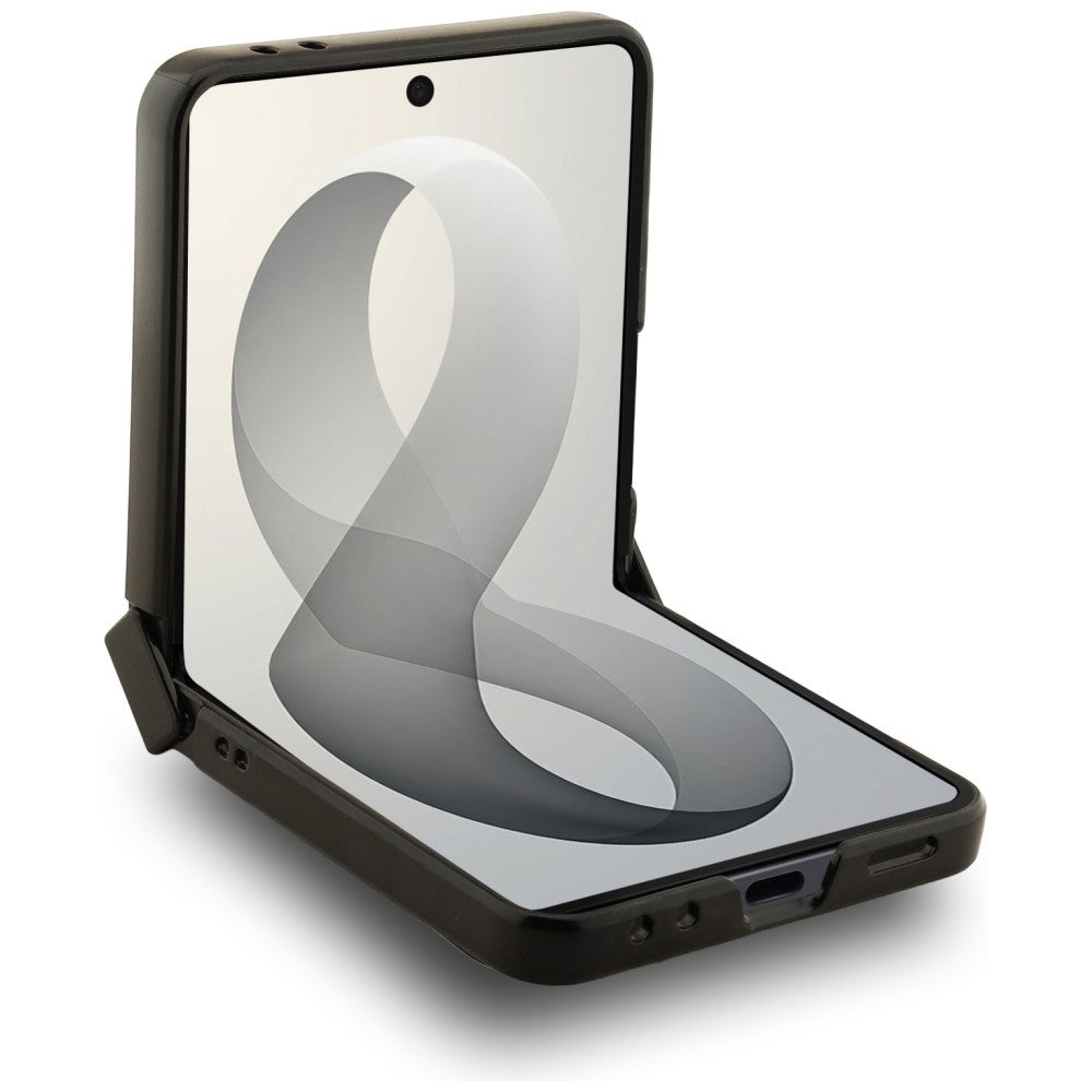 Husă Guess Samsung Galaxy Z Flip8 Ring Stand Grained Classic Logo, bej – imagine 3