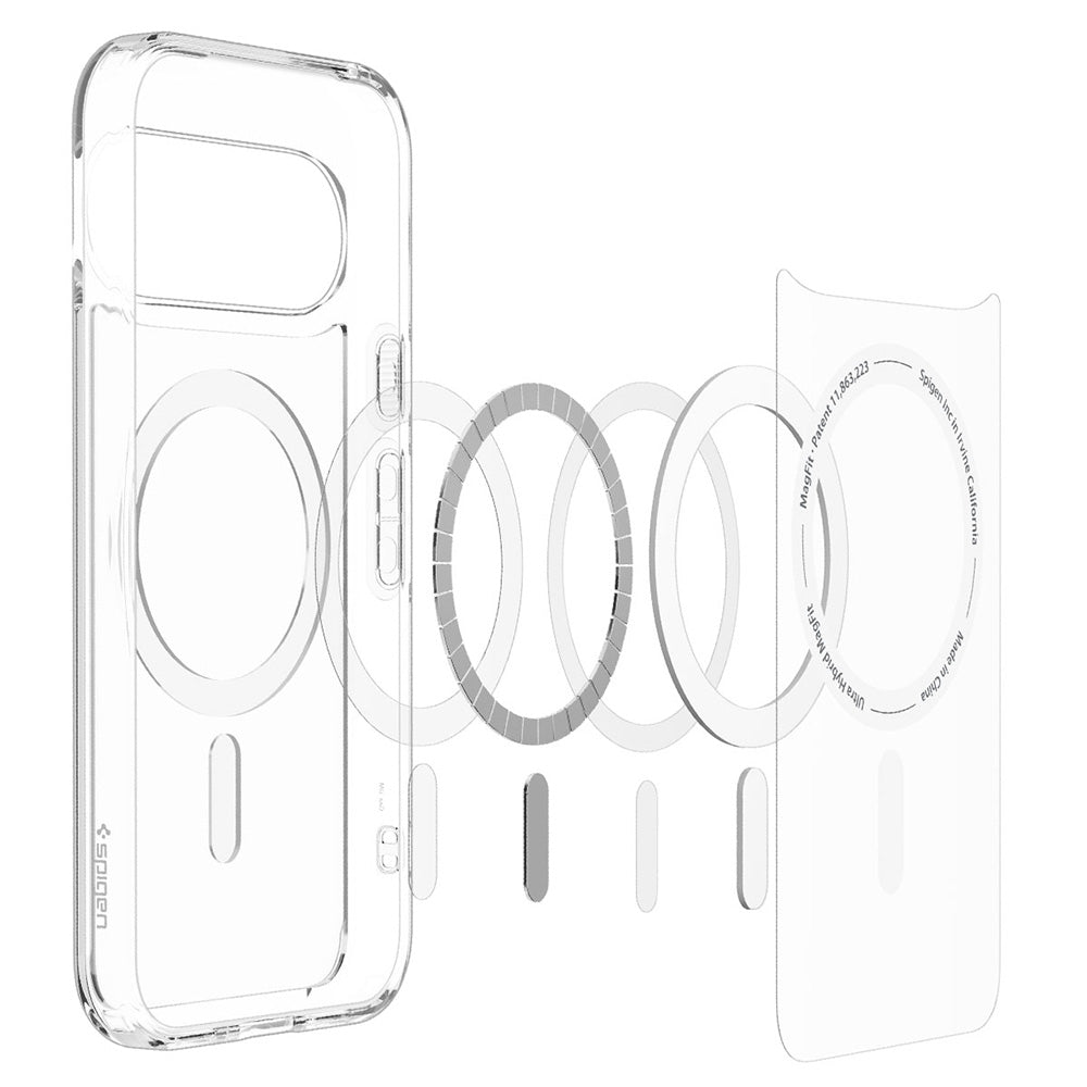 Husă Spigen Ultra Hybrid MagFit Pixel 11 – Transparent, inel alb – imagine 7
