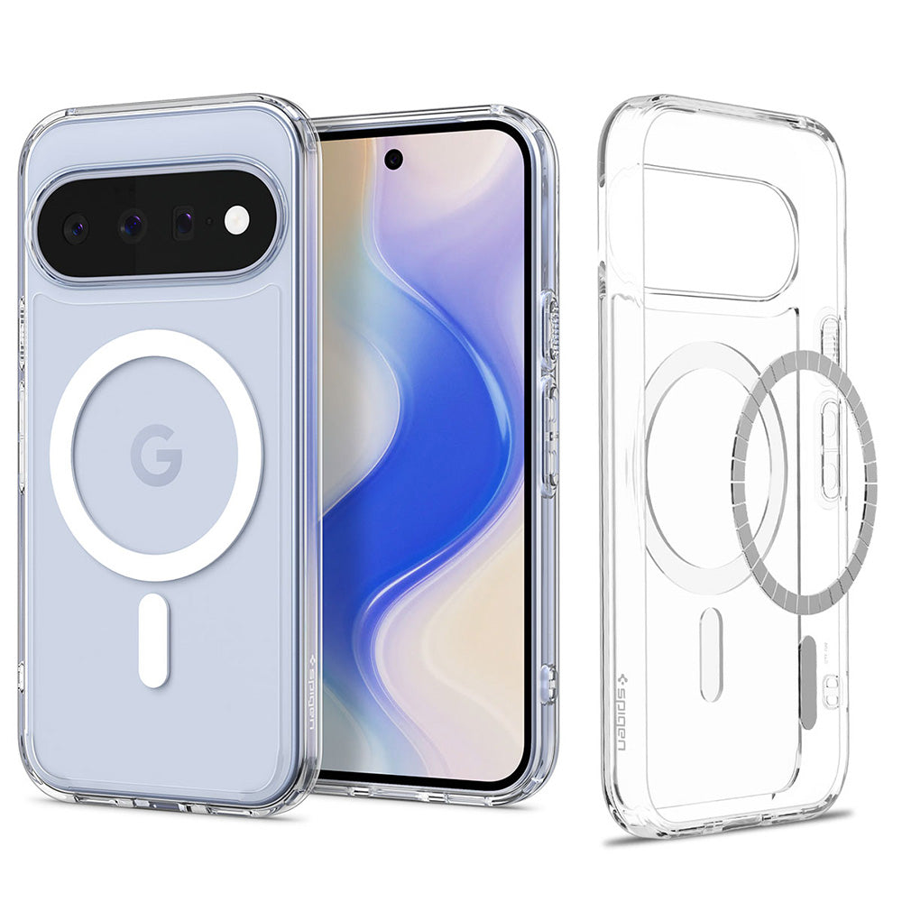 Husă Spigen Ultra Hybrid MagFit Pixel 11 – Transparent, inel alb – imagine 1