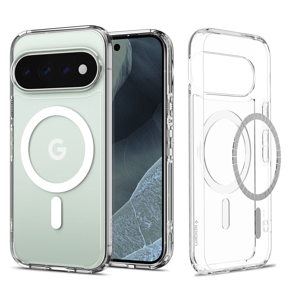 Husă Spigen Ultra Hybrid MagFit Pixel 11 Pro XL – Transparent, inel alb – imagine 1