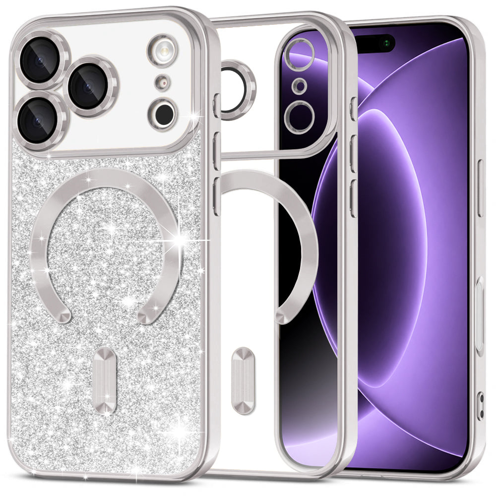 Husă Techsuit Luxury Glitter MagSafe iPhone 18 Pro / 17 Pro – Argintiu – imagine 2