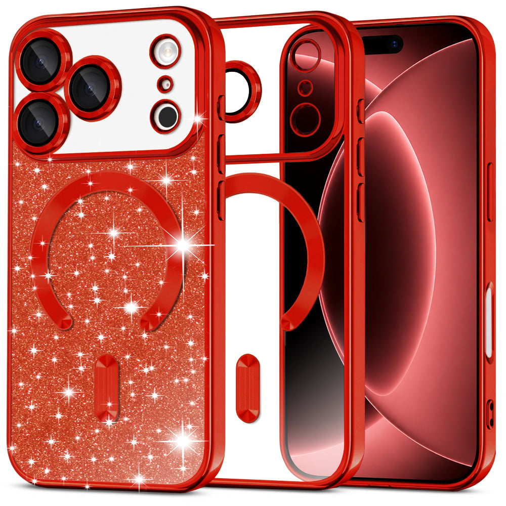 Husă Techsuit Luxury Glitter MagSafe iPhone 18 Pro Max / 17 Pro Max – Roșu – imagine 4