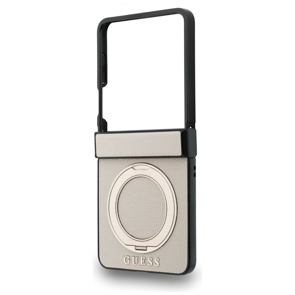 Husă Guess Samsung Galaxy Z Flip8 Ring Stand Grained Classic Logo, bej – imagine 2