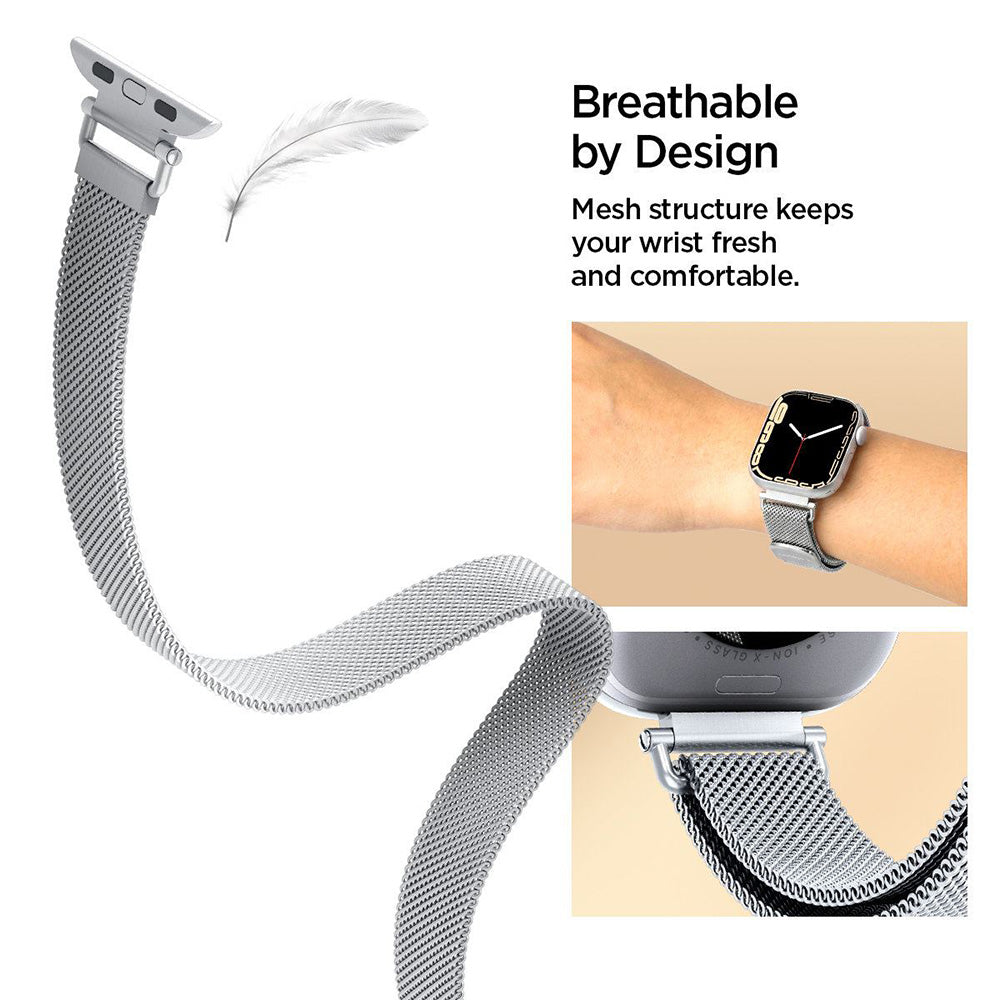 Curea din oțel inoxidabil Spigen WBM4, plasă cu închidere magnetică Apple Watch 38 / 40 / 41 / 42 mm – imagine 6