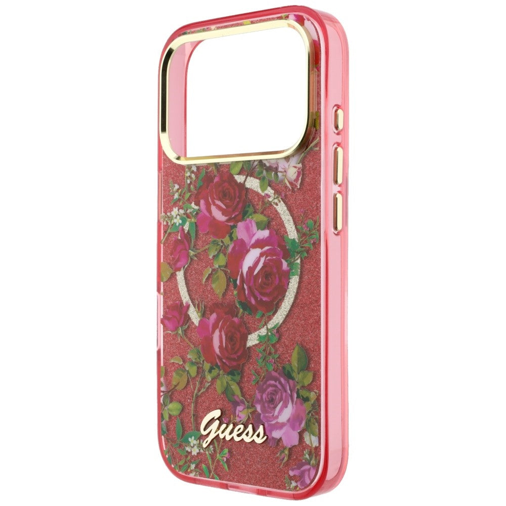 Husă Guess IML Glitter Blossom Roses MagSafe pentru iPhone 17 Pro Max – burgundy — imagine 5