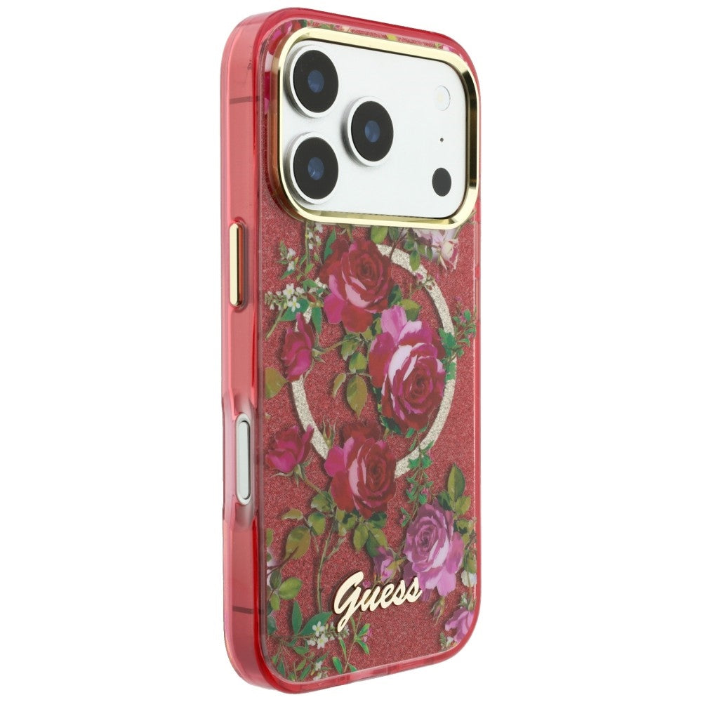 Husă Guess IML Glitter Blossom Roses MagSafe pentru iPhone 17 Pro Max – burgundy — imagine 3