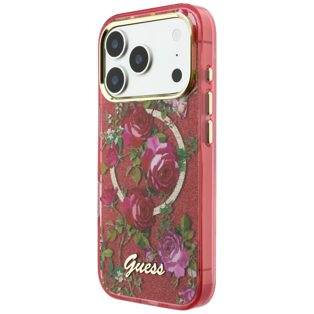 Husă Guess IML Glitter Blossom Roses MagSafe pentru iPhone 17 Pro Max – burgundy — imagine 4