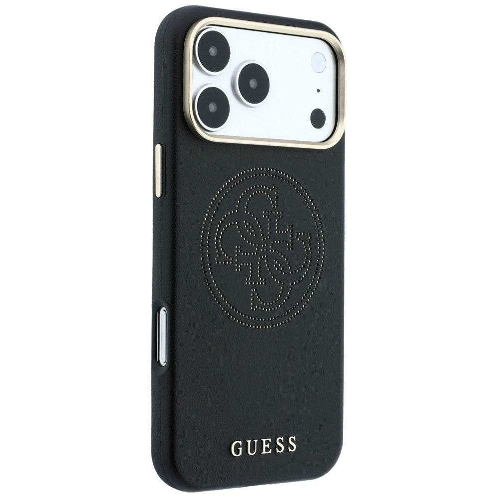 Husă Guess iPhone 17 Pro Leather Perforated 4G MagSafe, negru – imagine 4