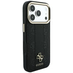Husă Guess iPhone 17 Pro Leather Stripe Peony 4G MagSafe, negru – imagine 4