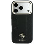 Husă Guess iPhone 17 Pro Leather Stripe Peony 4G MagSafe, negru – imagine 3