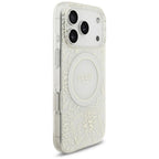 Husă Guess iPhone 17 Pro IML Flowers Electroplated + Pearl Strap, alb – imagine 3
