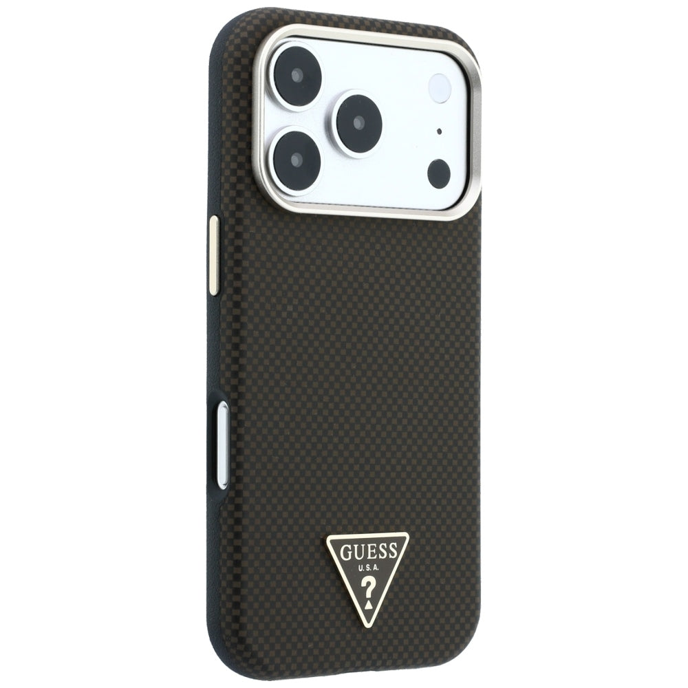 Husă Guess iPhone 17 Pro Kevlar Triangle Logo MagSafe, maro – imagine 4