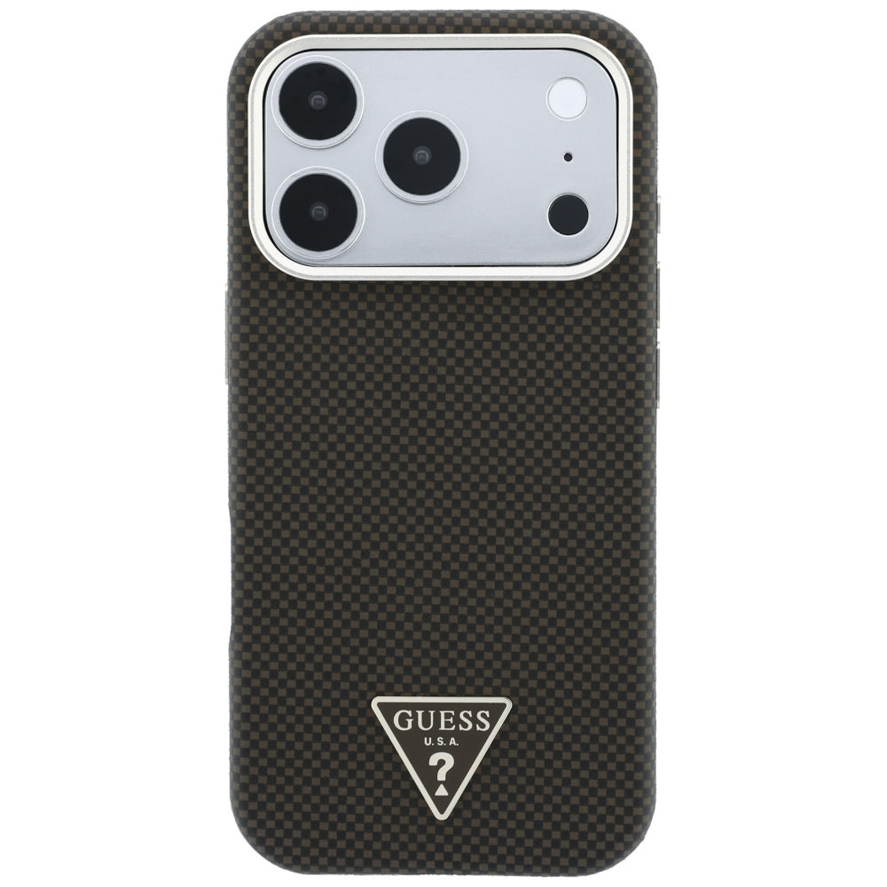 Husă Guess iPhone 17 Pro Kevlar Triangle Logo MagSafe, maro – imagine 3