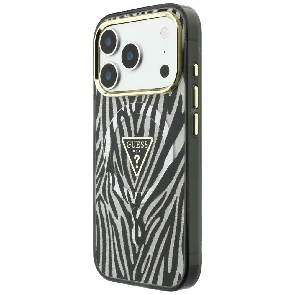 Husă Guess 17 Pro Zebra Glitter Triangle Logo, negru cu argintiu – imagine 2