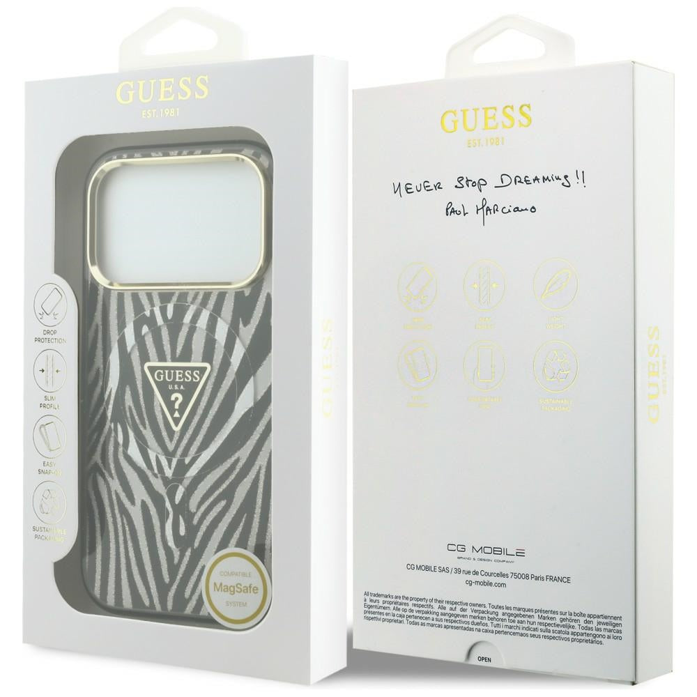 Husă Guess 17 Pro Zebra Glitter Triangle Logo, negru cu argintiu – imagine 7