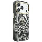 Husă Guess 17 Pro Zebra Glitter Triangle Logo, negru cu argintiu – imagine 4
