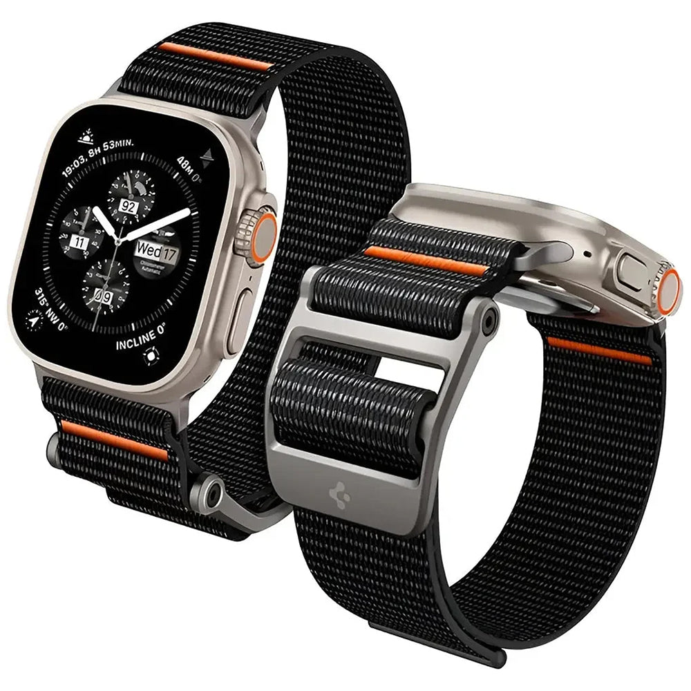 Curea Spigen DuraPro Flex Apple Watch 44 / 45 / 46 / 49 mm – Negru cu portocaliu – imagine 1