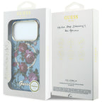 Husă Guess iPhone 17 Pro IML Glitter Blossom Roses, albastru deschis – imagine 7