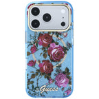 Husă Guess iPhone 17 Pro IML Glitter Blossom Roses, albastru deschis – imagine 2