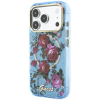 Husă Guess iPhone 17 Pro IML Glitter Blossom Roses, albastru deschis – imagine 4