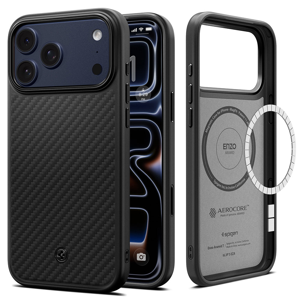 Husă Spigen Enzo Aramid T MagSafe iPhone 18 Pro / 17 Pro – Negru – imagine 1